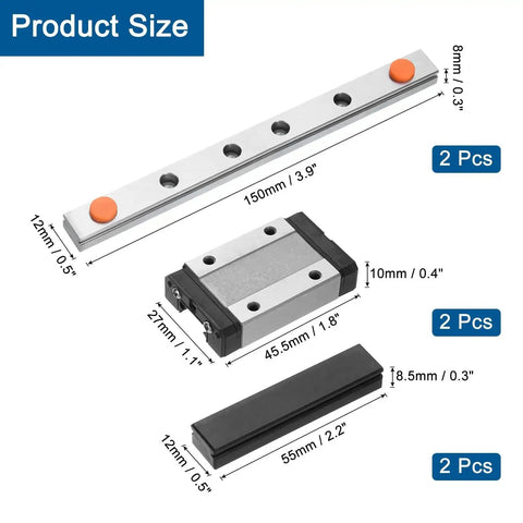 MGN12 150mm Linear Guide Rail Kit With Two Carriage Blocks And Two Mini Guides For DIY 3D Printers And CNC Machines