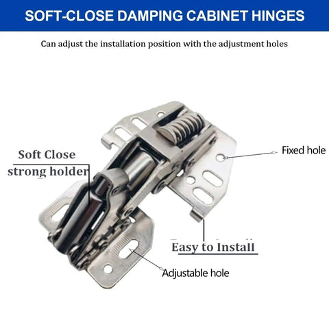 Close-up of silver RV cabinet hinge set; 4-pack heavy-duty marine-grade soft-close damped overhead hinges by Amazon