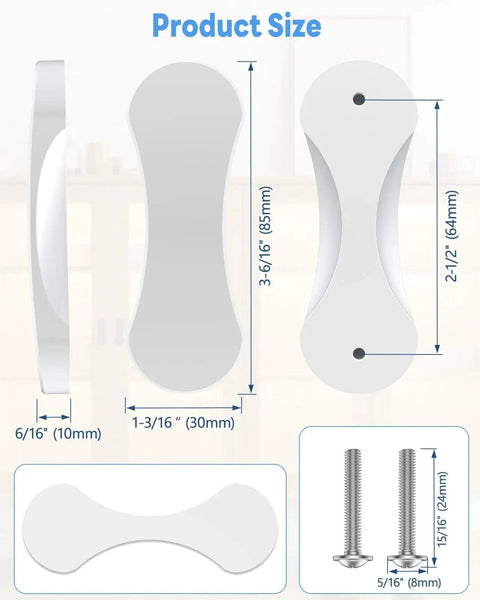 Dimensions and screws of 2 Pack Adhesive Cabinet Handles 3 Inch Self Stick Knobs For Cabinets Drawers Closets Wardrobes Sliding Doors