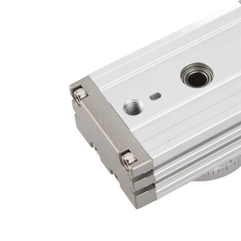 Pneumatic rack-and-pinion rotary actuator, aluminum body, 20mm bore, end view