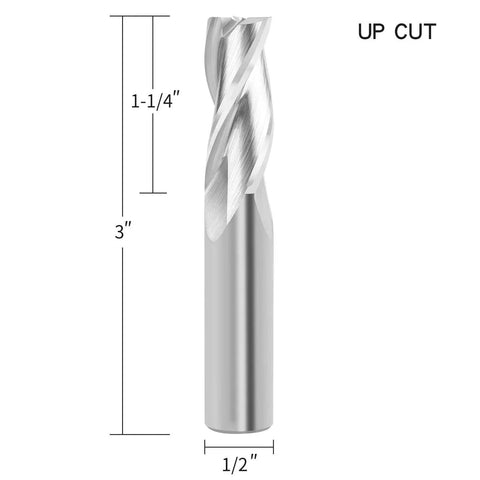 Upcut Spiral Router Bit 3 Flute With 1/2 Inch Shank And 1/2 Inch Cutting Diameter For Woodworking CNC Engraving, 1 And 1/4 Inch Cutting Length, 3 Inch Total Length, Premium Solid Carbide End Mill By EANOSIC