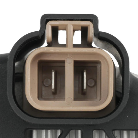Close-up of 2 prong connector on 90 Amp Alternator For Hyundai Accent 2006 Through 2009 GLS, Rio, Rio5, Tucson 2.0L, Sportage 2.0L.