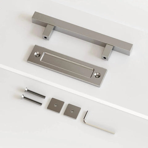 12 Inch Stainless Steel Barn Door Handle Sliding Door Pull Flush Double Sided Finger Pull with mounting hardware, brushed finish.
