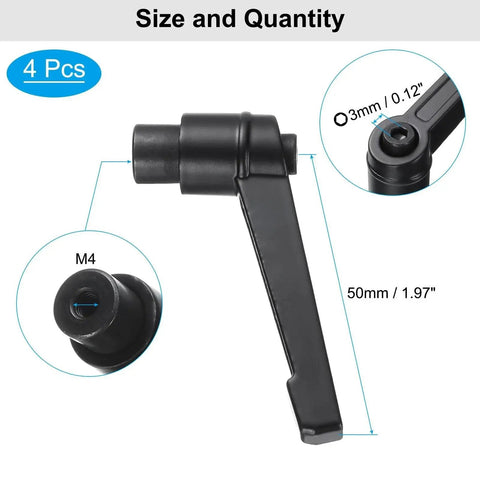 4 Pack Clamping Lever Adjustable Handles With M4 Female Thread, black, and quick release, suitable for lathe machinery and precision workholding.