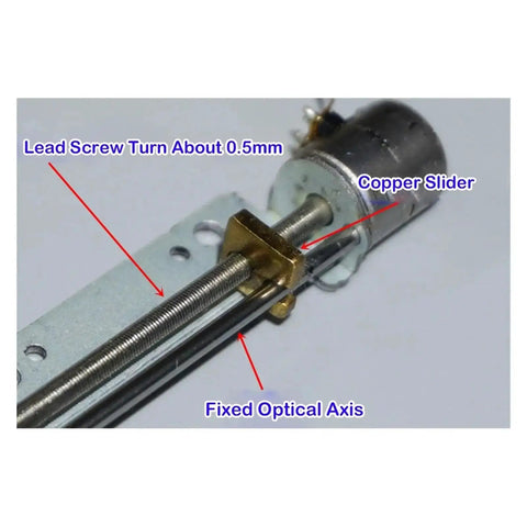 DC 5V 30mm Linear Actuator With 8mm Stroke 2 Phase 4 Wire Precision Stepper showing lead screw and copper slider