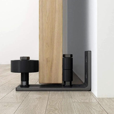 Sliding Barn Door Floor Guide and Wall Mounted Hardware with Flush Bottom Adjustable Stay Rollers, Set of 2, installed on floor