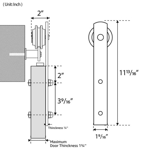 Diagram of Sliding Barn Door Hangers I Shape Black 2 Pack For 170 Lb Doors Heavy Duty Fits 1 3 8 Inch To 1 3 4 Inch Panels