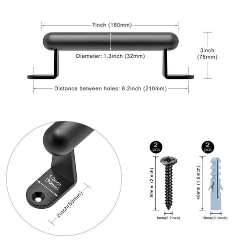 9 Inch Black Metal Barn Door Pull Handle For Sliding Doors Gates And Garages with installation hardware and dimensions