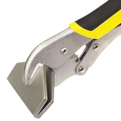 Close-up of Locking Sheet Metal Clamp Duckbill Pliers for precise bends and welding, showing high carbon steel construction and adjustable features.