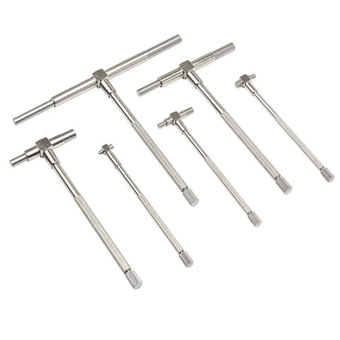 Versatile Pro Grade Gear Telescoping Bore Gauge Set For Precise Inside Hole Measurements Five Sixteenth Inch To Six Inch Range In Stainless Steel With Pouch High Precision T Gauge Kit For Machinists And Hobby Metalwork displayed on a white background.