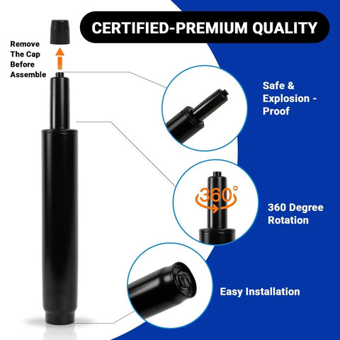 Gas Lift Chair Cylinder Replacement 6.3 Inch Travel Heavy Duty 1000 Lb Class 4, side view with labeled features