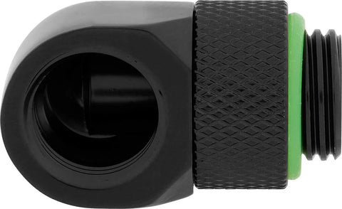 Close-up side view of Hydro X Series 90 Degree Rotary Adapter Twin Pack Black by Corsair for Water Cooling Systems.