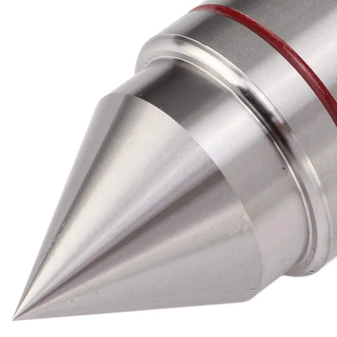 Close-up of the tip on a Triple Ball Bearing Heavy Duty Lathe Live Center for Metal Lathe CNC Work and High Speed Machining.