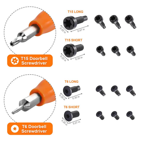 Doorbell Screwdriver Replacement With WiFi Password Reset And Battery Swap Easy To Use Handle In Bright Orange For All Doorbell Models Handy Tool For Quick Home Tech Fixes And Setups with T15 and T6 screw sizes.