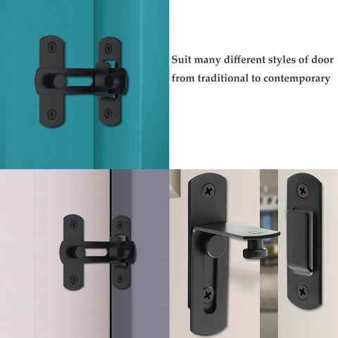 Two Pack Beefy Stainless Steel Barn Door Lock Set With 90 Degree Latch And Catches For Sliding Bathroom Doors Black Finish Heavy Duty Hardware installed on various doors
