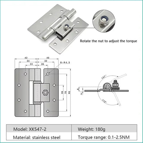 Diagram of Stainless Steel Door Hinge With Torque Friction Damping And Free Stop For Precise Positioning Heavy Duty One Piece XK547 Hinge