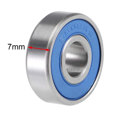 Side view of Deep Groove Ball Bearing S608-2RS 8mm x 22mm x 7mm, double sealed, 440C stainless steel, ideal for precision machinery.