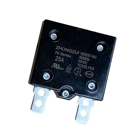 Automatic Reset 25A Circuit Breaker For Kid Friendly Ride On Toys 125 To 250Vac 50Vdc Thermal Switch, black front view