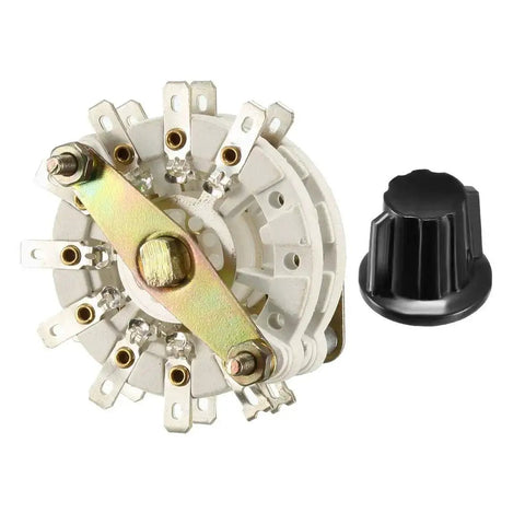 2 Pole 8 Position 2 Deck Band Channel Rotary Switch with Knob, 18 Pin, 9.7mm Mount Hole, 6mm Shaft, Black Plastic Knob