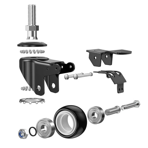 Heavy Duty Four Pack Swivel Stem Casters With 1.5 Inch Non Marking Polyurethane Wheels 330 Lbs Capacity Each disassembled view