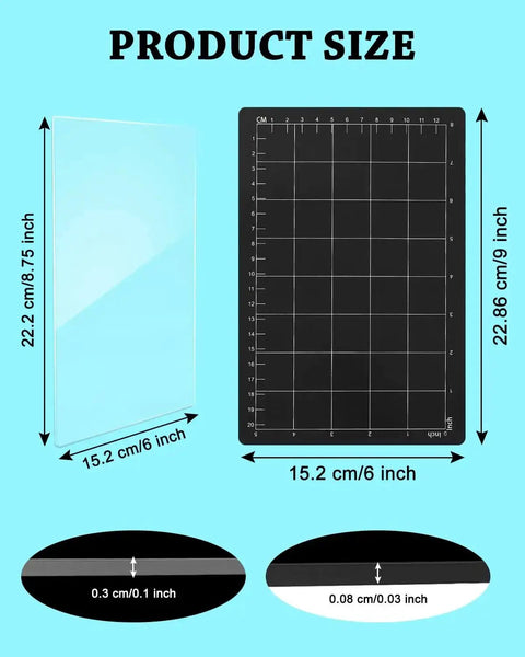 Pro Grade Magnetic Die Cutting Shim And Cutting Pads Kit 9x6 Inch size and dimensions shown with grid and clear pads