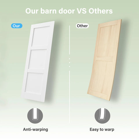 Comparison of 28 Inch By 80 Inch Mirror Barn Door With 72 Inch Track Kit Built To Last Solid Core MDF Sliding Door to another warped door.