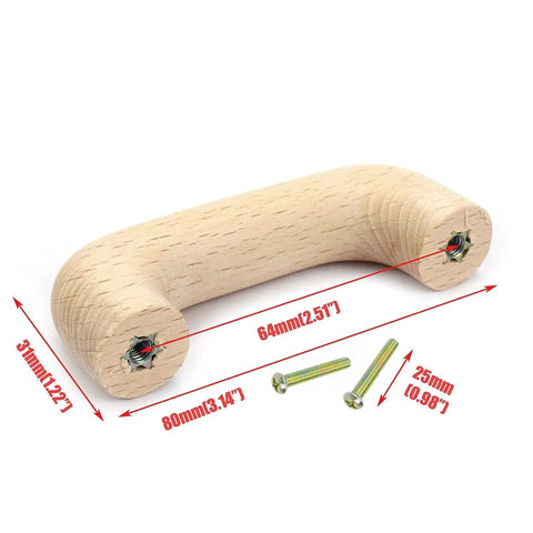Unfinished Beech Wood Drawer Knob Set Of 10 With 2-1/2 Inch Center To Center Spacing, 64 Mm Hole Distance, 4 Mm Hole Diameter, Size 80 X 16 X 31 Mm
