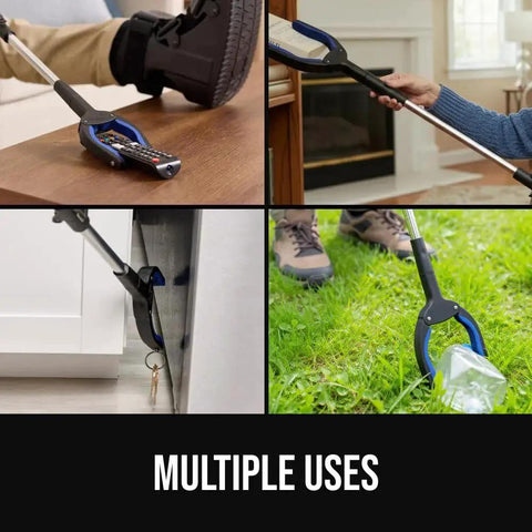 Ergonomic Rubber Lined Claw Reacher Tool For Seniors With No Slip Grip 360 Degree Rotating Head Foldable Trash Picker in use
