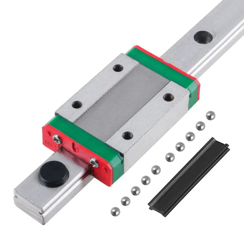350mm MGN9 Linear Rail Guide With MGN9H Carriage Block for DIY 3D printer, showing pre-drilled metal rail with carriage and accessories