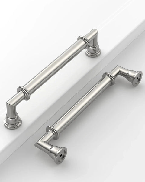 Two brushed satin nickel cabinet handles from 10 Pack 5 Inch Hole Center Cabinet Handles In Brushed Satin Nickel And Polished Nickel Finishes.
