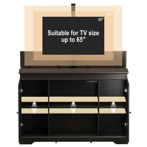 Hidden Motorized TV Lift Cabinet For 55 To 65 Inch Televisions With Storage And Remote Control In A Slick Modern Walnut Finish