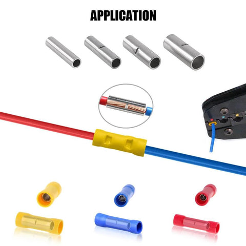Non Insulated Butt Connectors Kit 220 Pieces Assortment for Quick DIY Wiring Splices and Crimp Terminals, various sizes visible