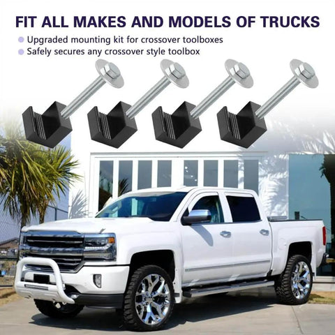 Built Tough Aluminum Mounting Clamps For Pickup Truck Tool Box Set With J Hook Crossover Mounts Heavy Duty Bed Box Kit