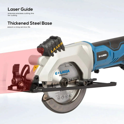 Pro Grade Mini Cordless Circular Saw With Laser Guide And Rip Guide For Precise DIY Cuts, 4-1/2 Inch Blade, Blue