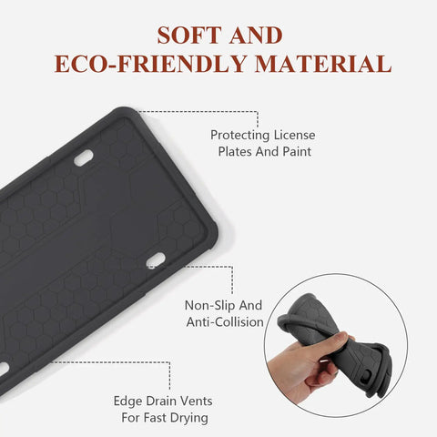 Close-up of a Silicone License Plate Frame 2 Pack For Cars And SUVs made of soft eco-friendly material with non-slip and anti-collision features.