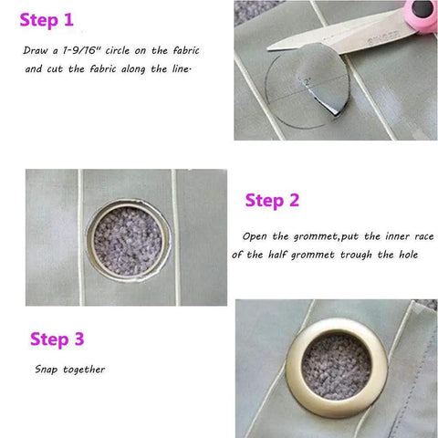 Step-by-step guide for installing 20 Pack Curtain Grommet Kit With 1.7 Inch Inner Diameter Silencer Sliding Brown ABS Grommets.