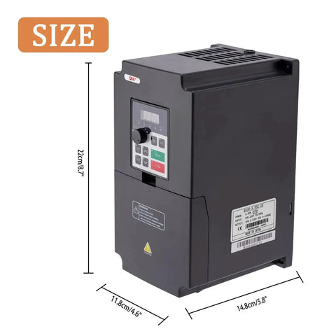 5.5KW VFD Inverter For CNC Spindle Motor Converts Single Phase To 3 Phase 220V 25A with size dimensions visible