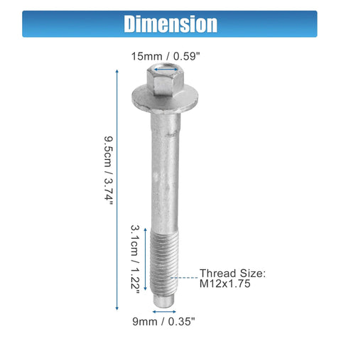 Dimensions of the Six Piece Heavy Duty Wheel Hub Bearing Mounting Bolts Set For Jeep Grand Cherokee 2000-2010 Fits Jeep Commander Liberty Cirrus Stratus Nitro 1995-2012 With Part Numbers 34201535 6503754 6505935AA shown with measurements and thread size M12x1.75