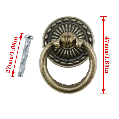 Antique Bronze Ring Drawer Pulls 4 Piece Set With Screws For Dressers Chests Vanity Cabinets Jewelry Boxes Ring Size 35 By 25 Millimeters