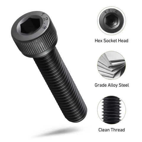 810Pcs M3 Hex Socket Head Screws Set With Nuts And Washers, Heavy Duty Black Oxide 12.9 Grade Alloy Steel, M3 x 6/8/10/12/16/20/25/30mm, For 3D Printers And DIY Projects, Burr Free Precision Machined Threads close-up