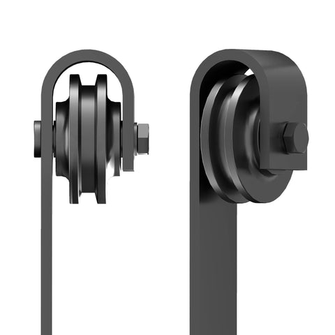 Beefy Heavy Duty Carbon Steel Sliding Barn Door Hardware Kit With Bent Handrail And Swing Stop For 24 To 36 Inch Wide Doors In Black Matte