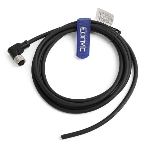 Right Angle M12 4 Pin Female A-Code Sensor Plug Cable, Industrial Grade 22 AWG PVC Jacket, coiled with connector visible