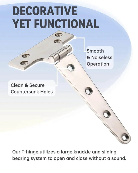 316 Stainless Steel T Hinges 8X4 Heavy Duty With Screws For Hatch Gate Door Fence Barn Cabinets Windows, polished finish, clean holes