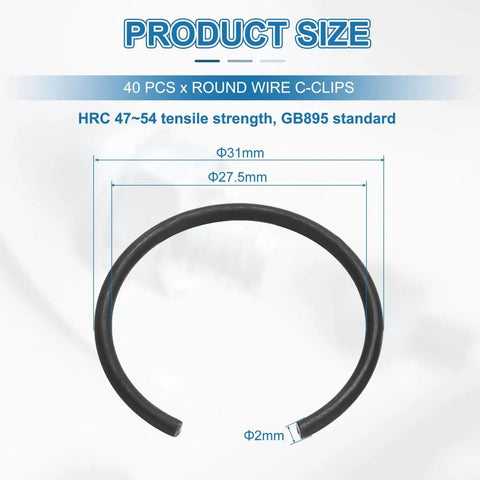 40Pcs Round Wire C Clips Set For 28mm Holes Heavy Duty Internal Snap Rings Built From 70Mn Carbon Steel Black Oxidized Finish