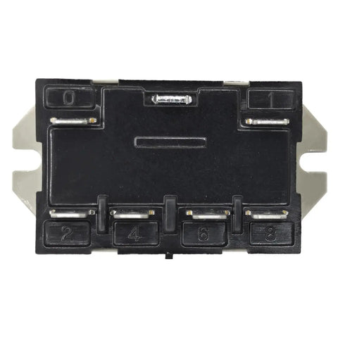 General Purpose DPST NO Relay With Test Button and Quick Connect Terminals, black casing, top view, flame resistant.