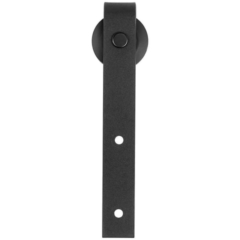 Amazon Basics Sliding Barn Door Hardware Kit 6.6 Foot J Shape Matte Black Carbon Steel 200 Lb Capacity Designed For 36 Inch Doors 1 3 8 To 1 3 4 Inch Thick Includes 2 Rails Rail Supports Rollers Bumpers Stops Floor Guide steel roller close-up