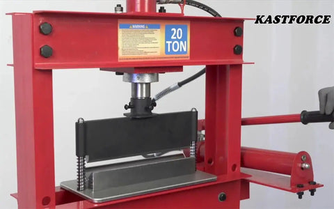 Heavy Duty Press Brake Attachment For Hydraulic Shop Presses 12 To 20 Ton, 12 Inch Bend Length installed on a 20 ton press