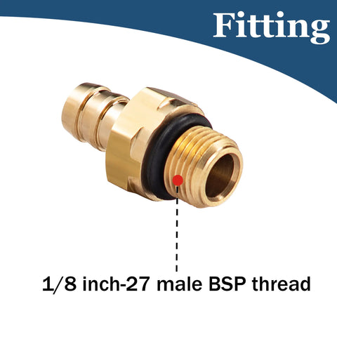 Brass pressure washer chemical injector fitting with 1/8 inch BSP male thread and black O-ring