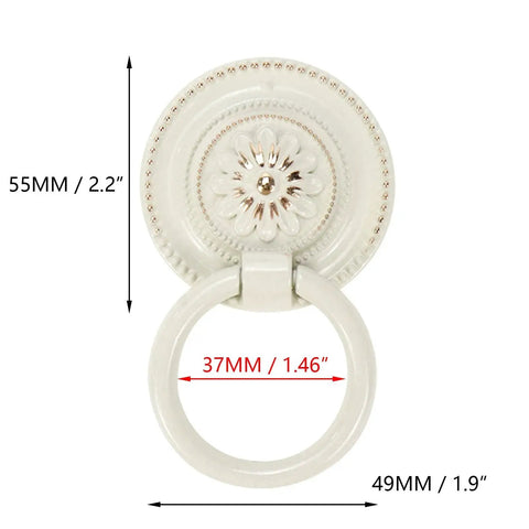 European Style Drop Ring Pull Handles for Cabinets and Drawers Lotus Pattern Knobs 2.2 Inch Diameter Zinc Alloy