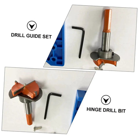 Hinge Boring Drill Bit Set For Fast And Easy Cup Hole Drilling In Woodworking Includes Locking Plate And Positioning Drill For No Mess Concealed Hinge Installation
